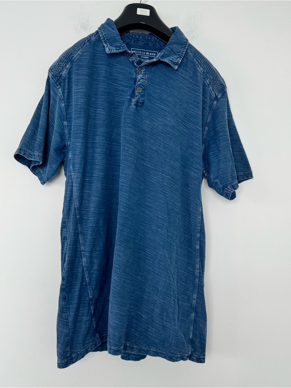Buckle Black Henley Polo Shirt Mens XL Blue Acid Wash 100% Cotton Grunge Y2K